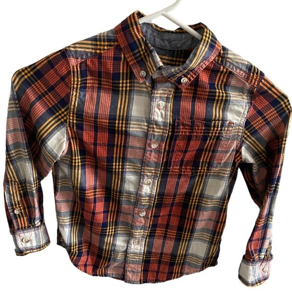 Cat & Jack Plaid Button Down Collared Shirt Size XS 4/5 - Picture 1 of 4